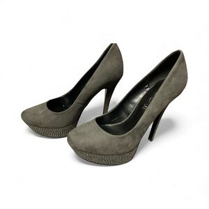 Aldo Gray Suede Heels with Studded Platform